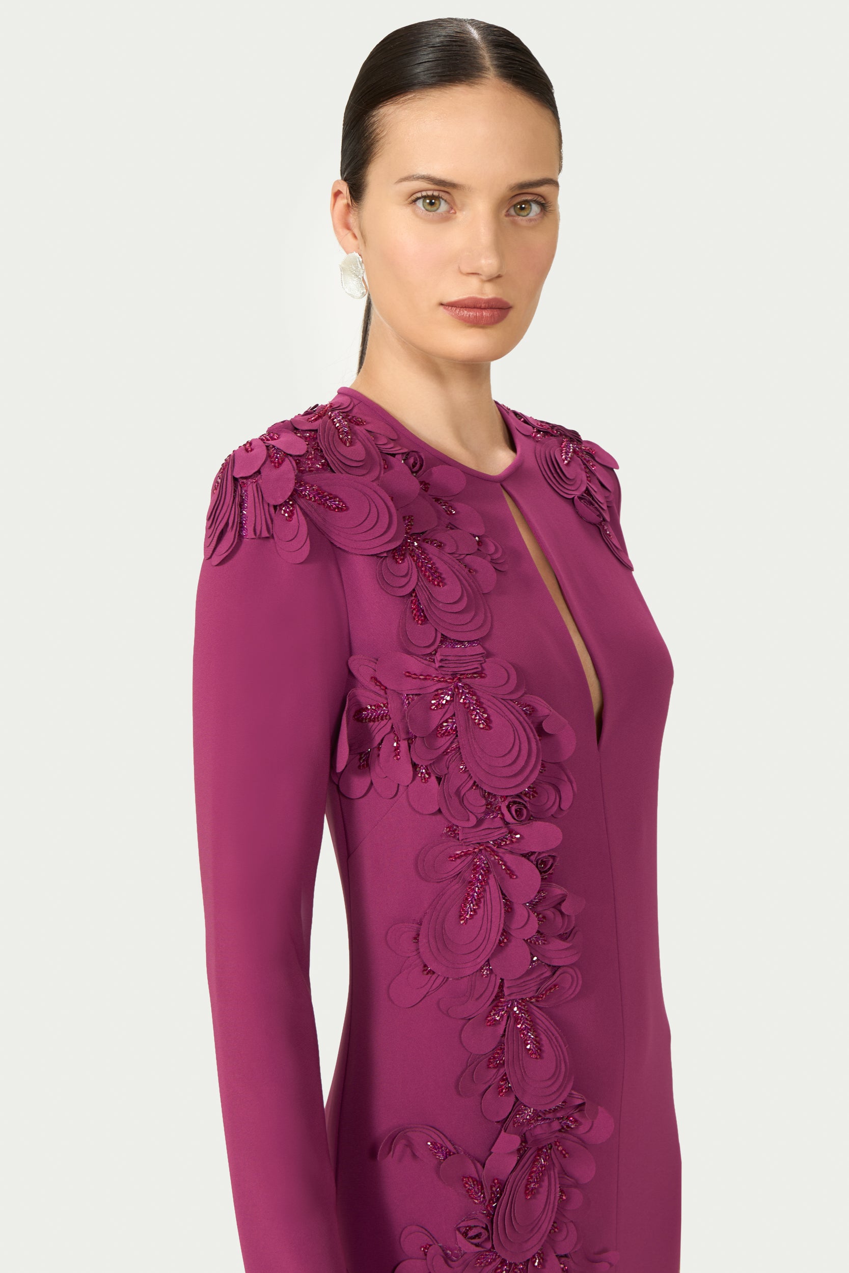 Verana Crepe Keyhole Column Gown