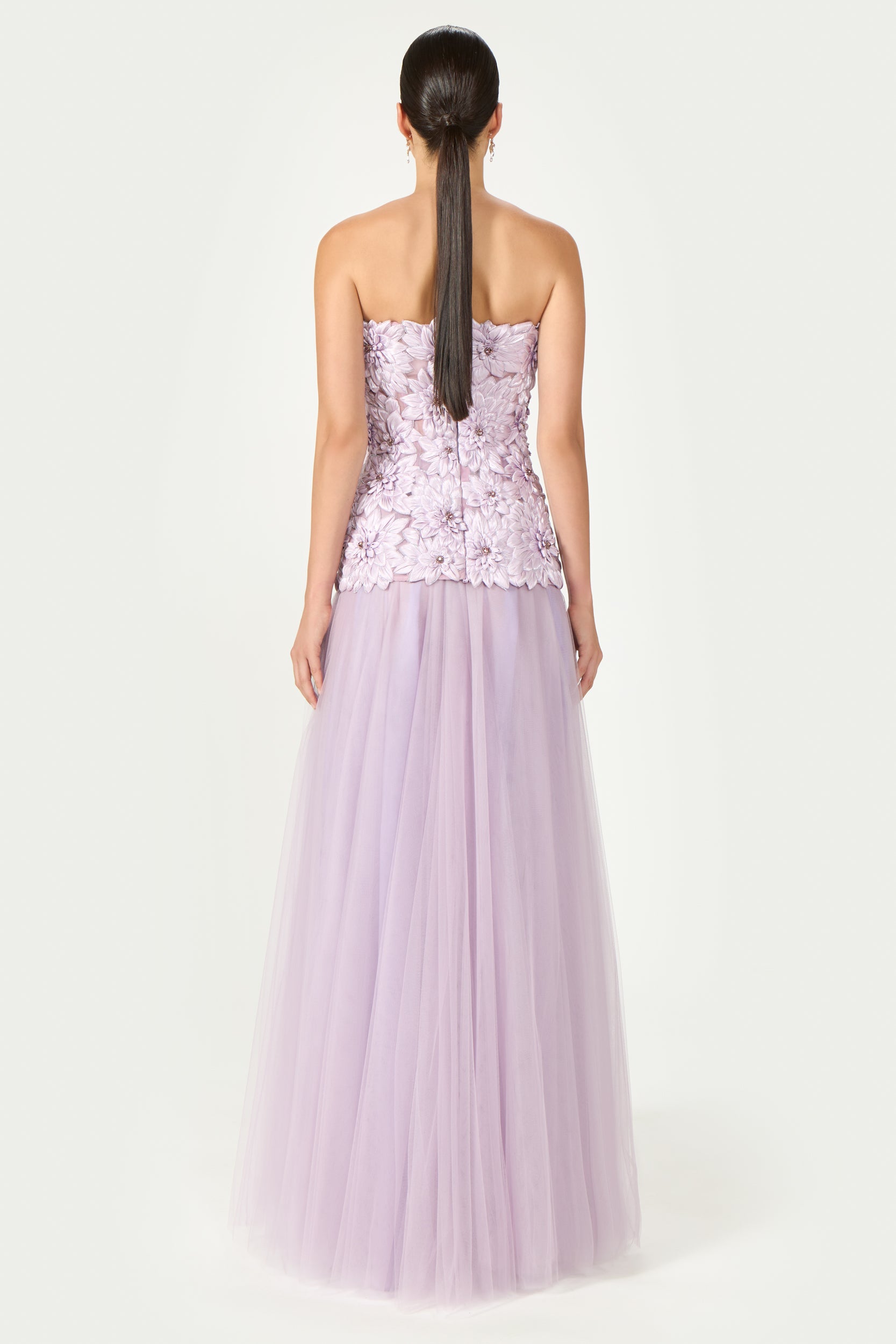 Gisella Petal Lurex Satin Tulle Strapless Dress