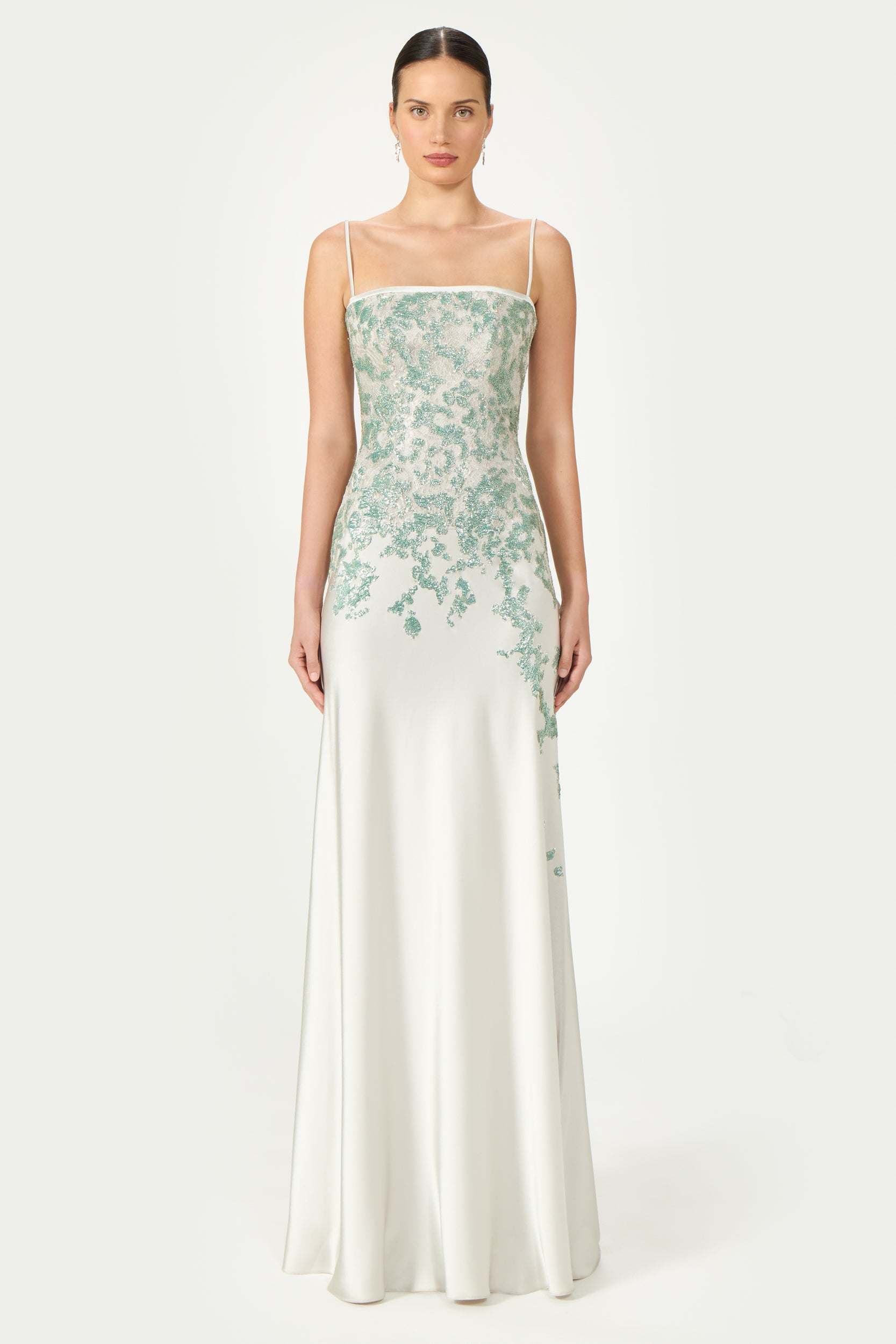Jennan Sequined Lace Satin Gown