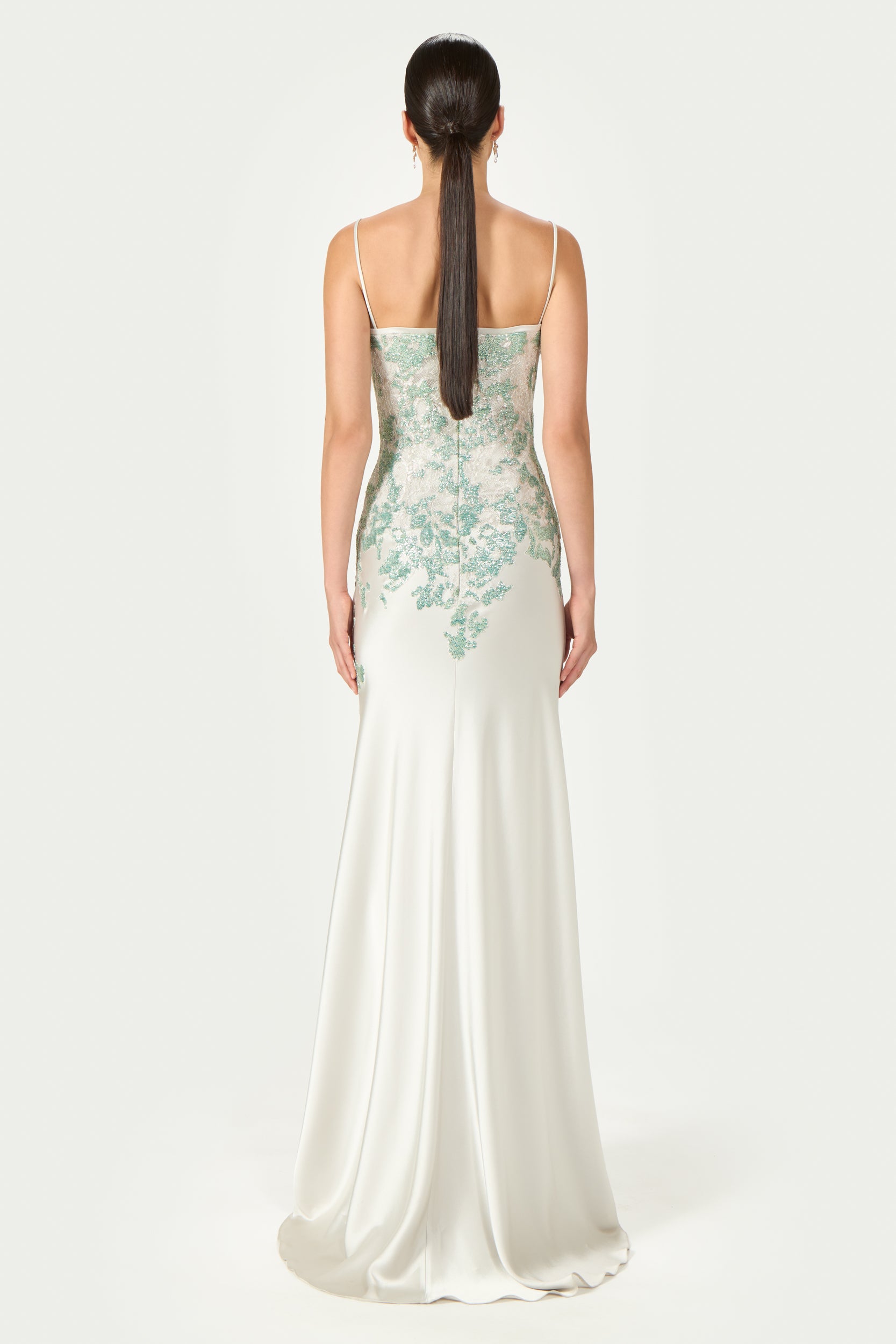 Jennan Sequined Lace Satin Gown