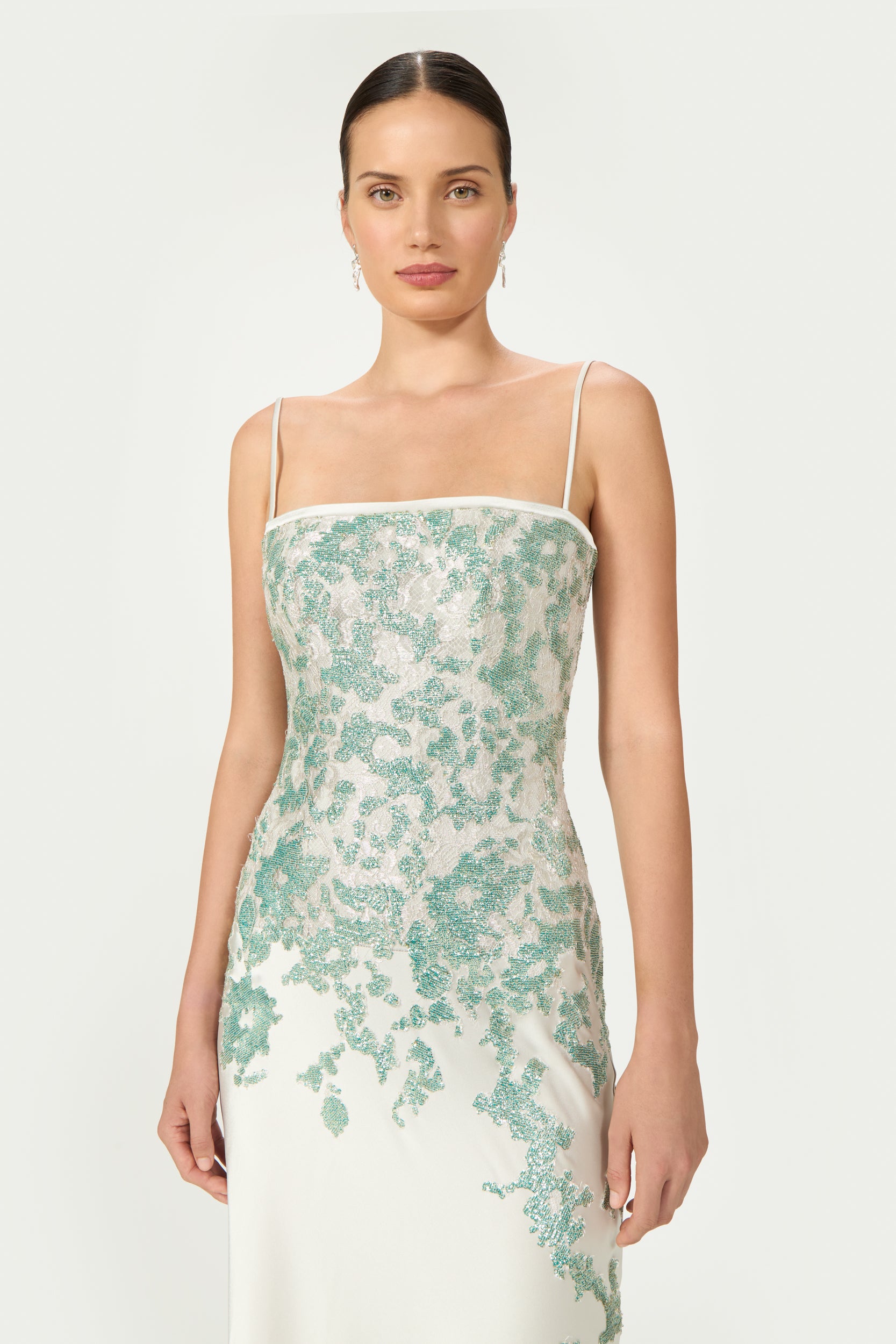 Jennan Sequined Lace Satin Gown