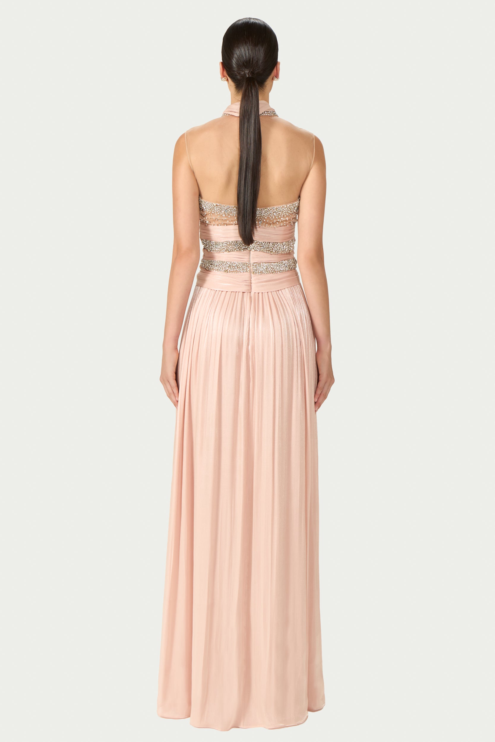 Avalia Lurex Georgette Halter Gown