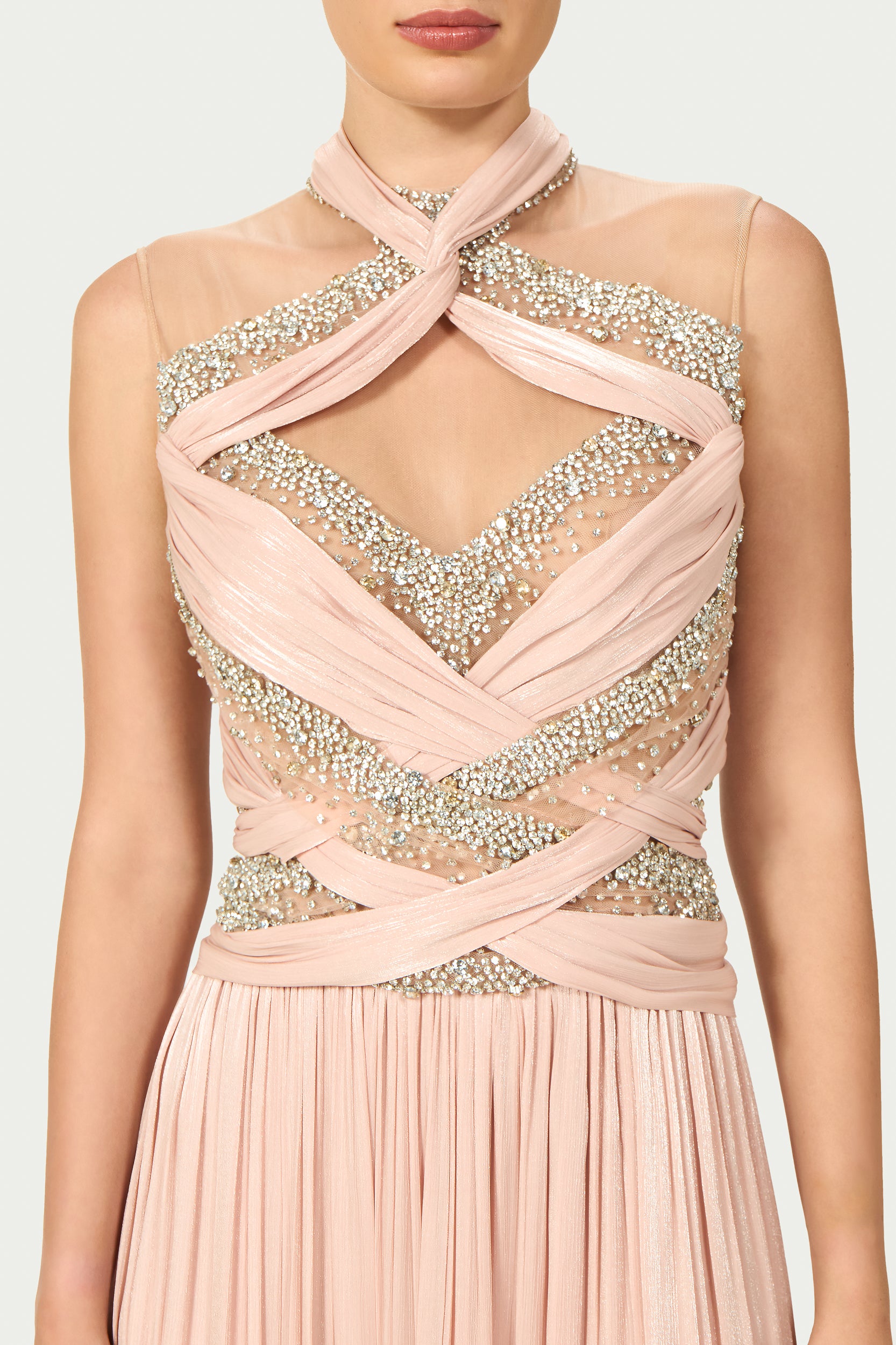 Avalia Lurex Georgette Halter Gown