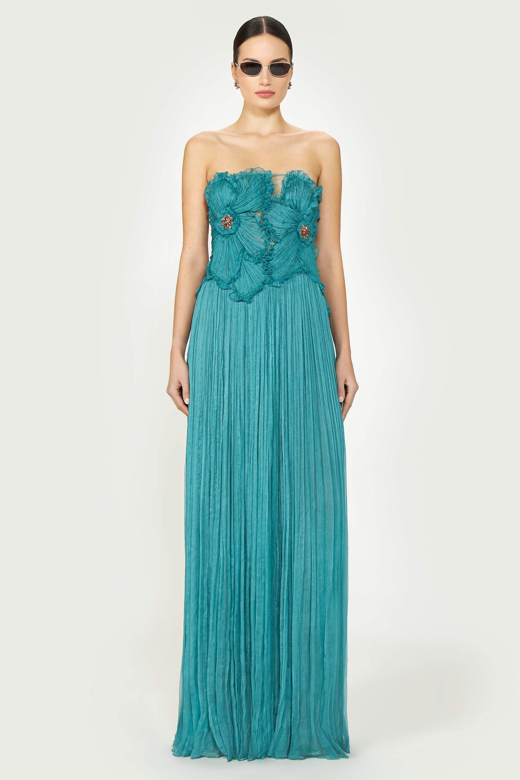 Adamaris Crinkled Silk Chiffon Gown