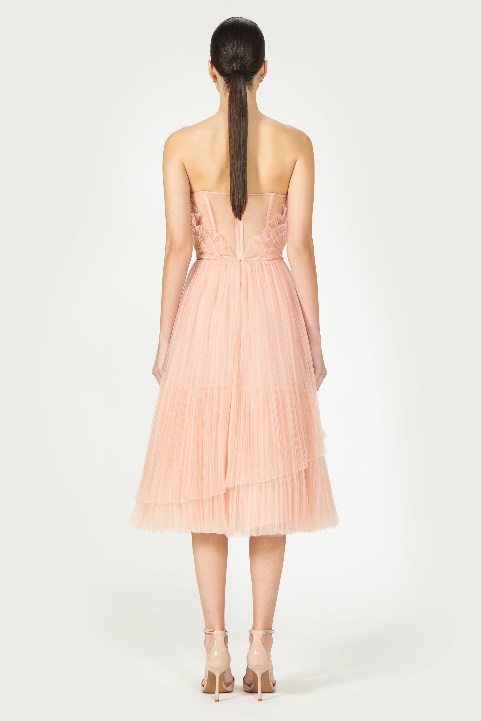 Dorea Plissé Tulle Midi Dress