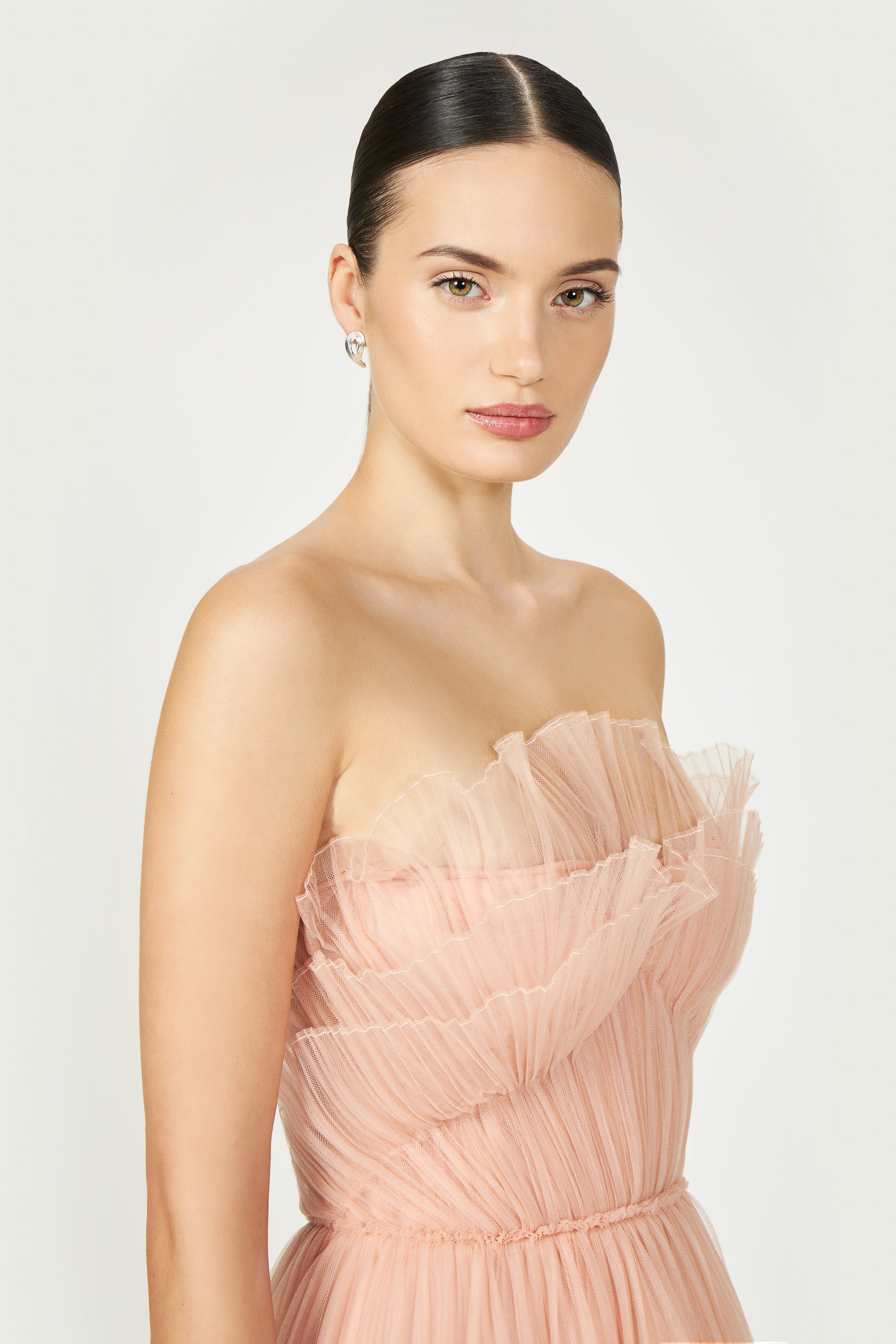 Dorea Plissé Tulle Midi Dress