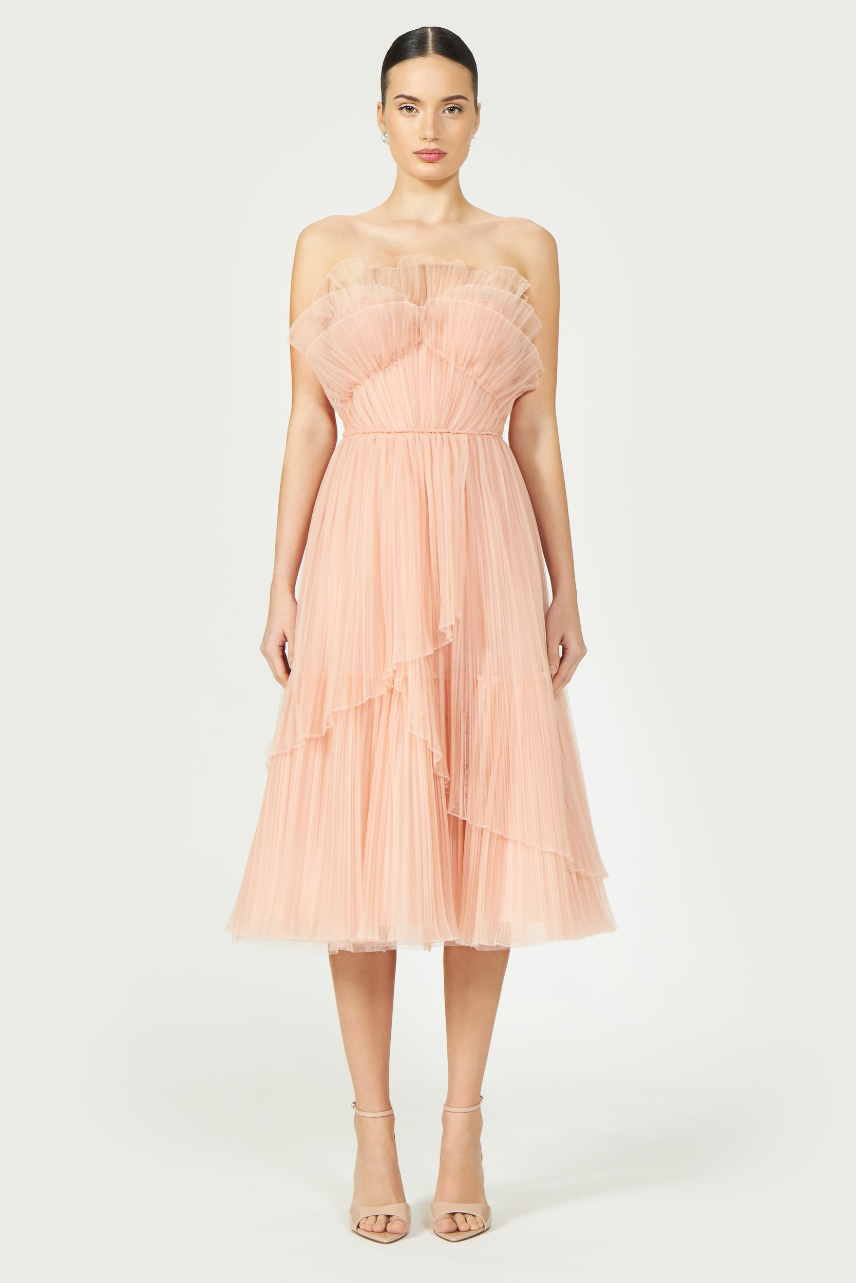 Dorea Plissé Tulle Midi Dress