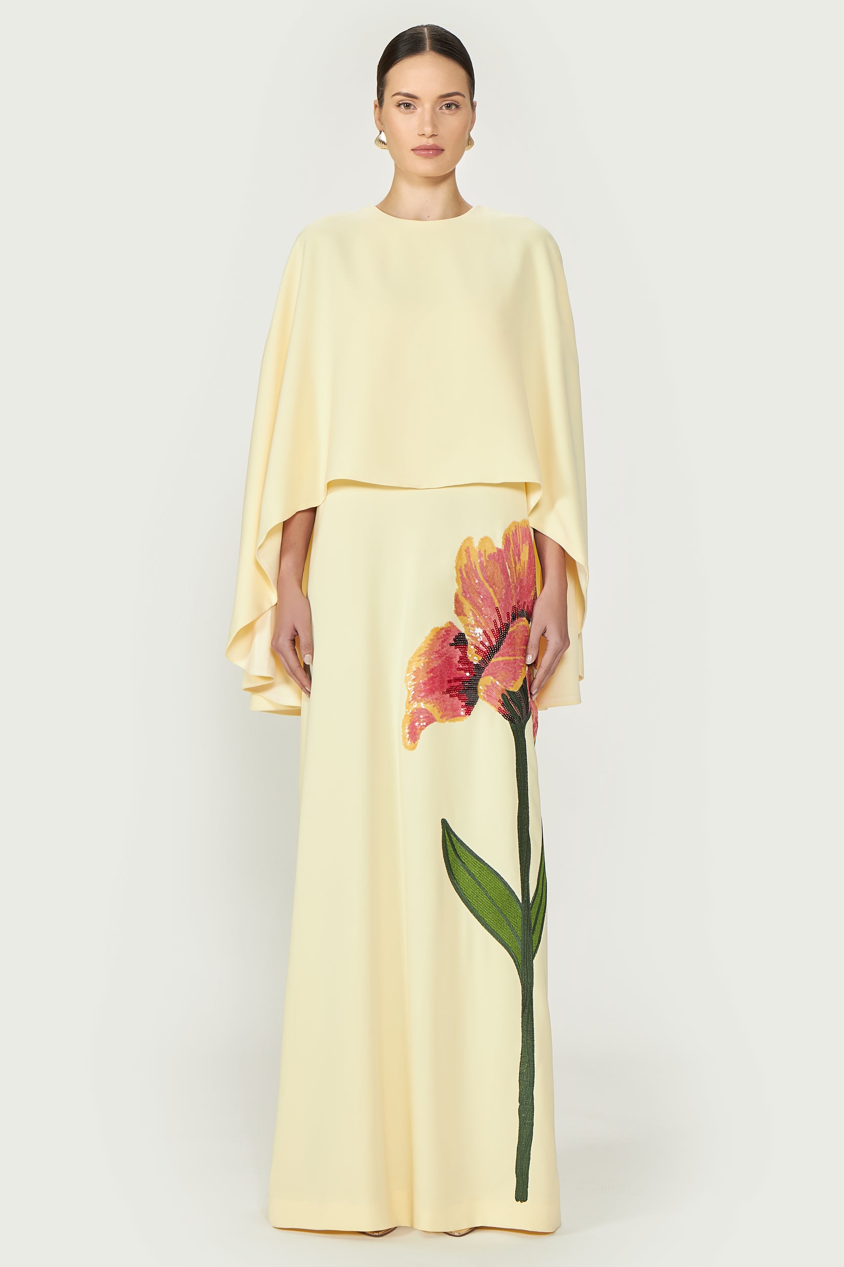 Meena Crepe Cape Gown