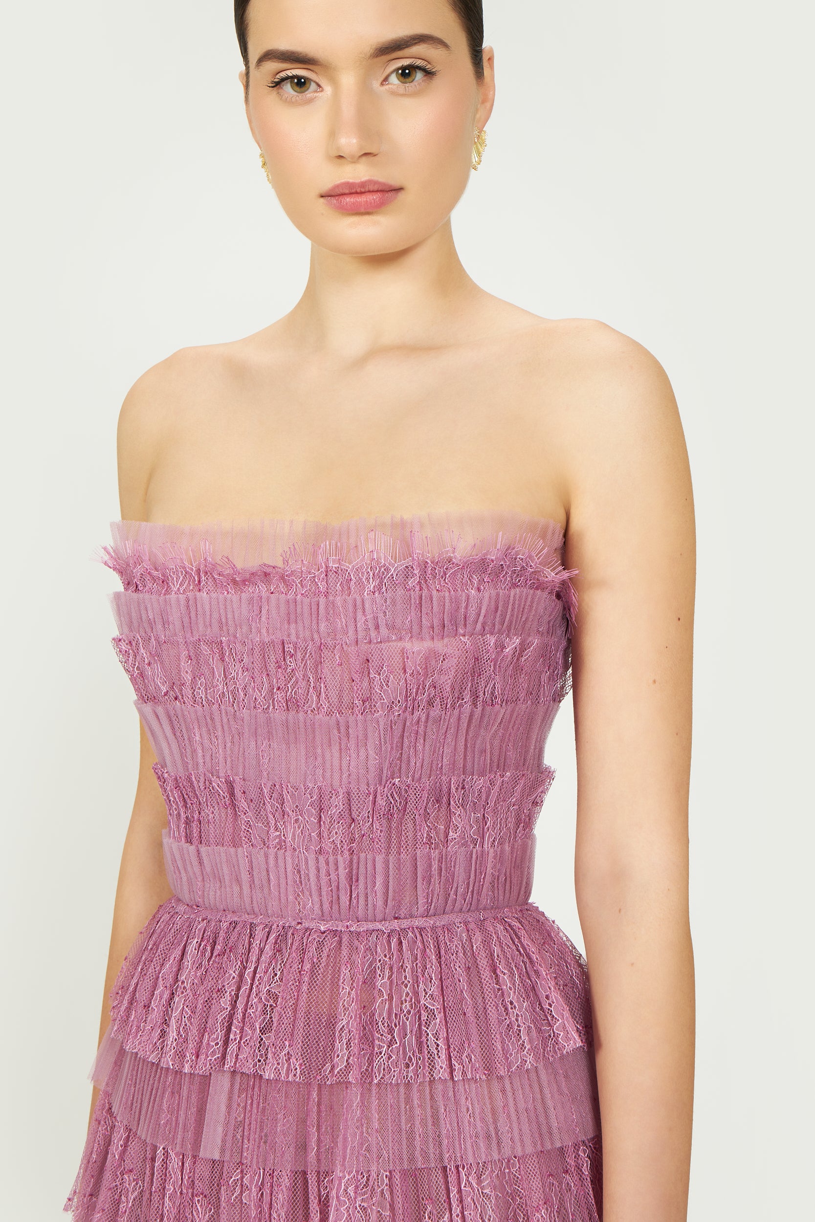 Trissa Plissé Strapless Gown