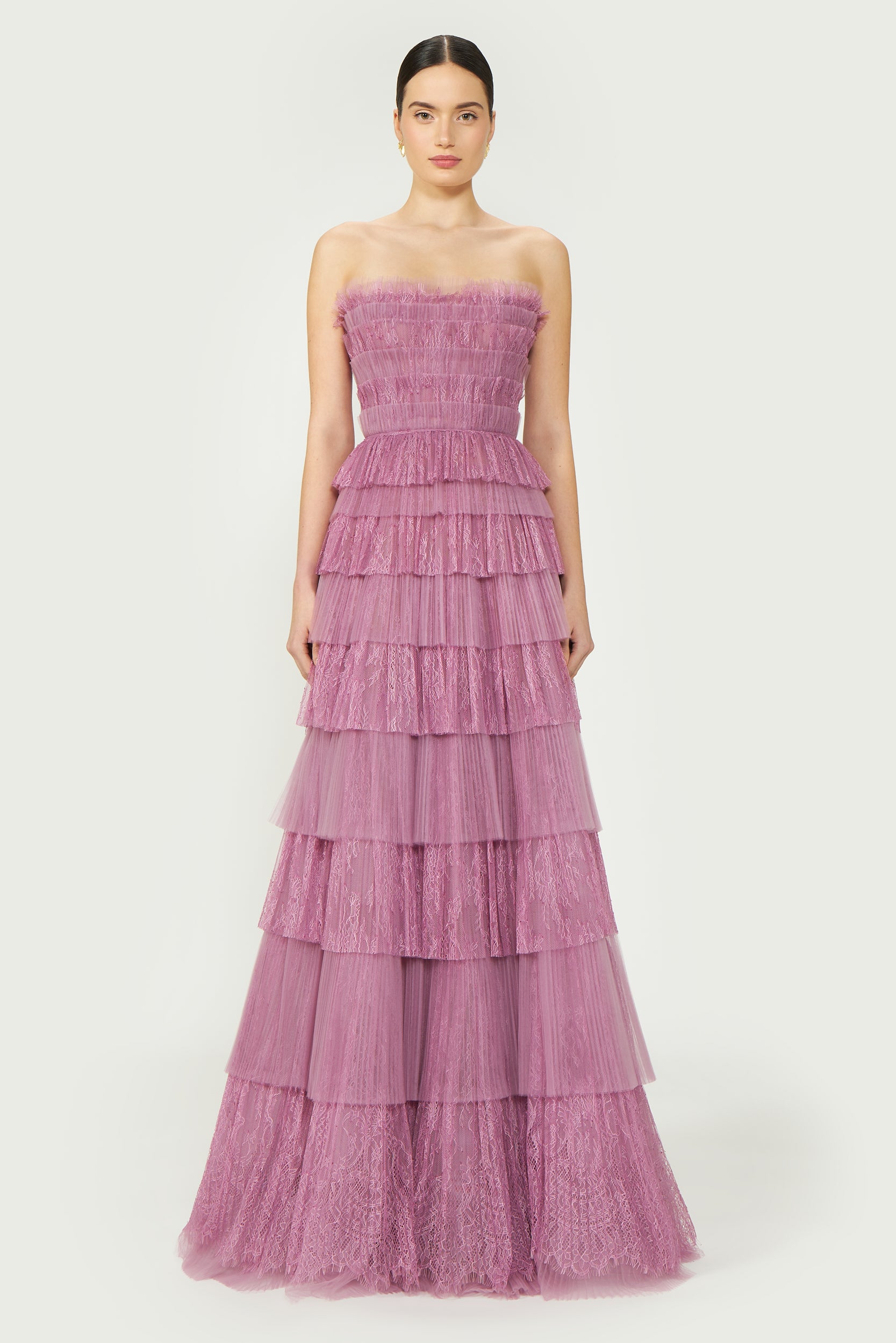 Trissa Plissé Strapless Gown