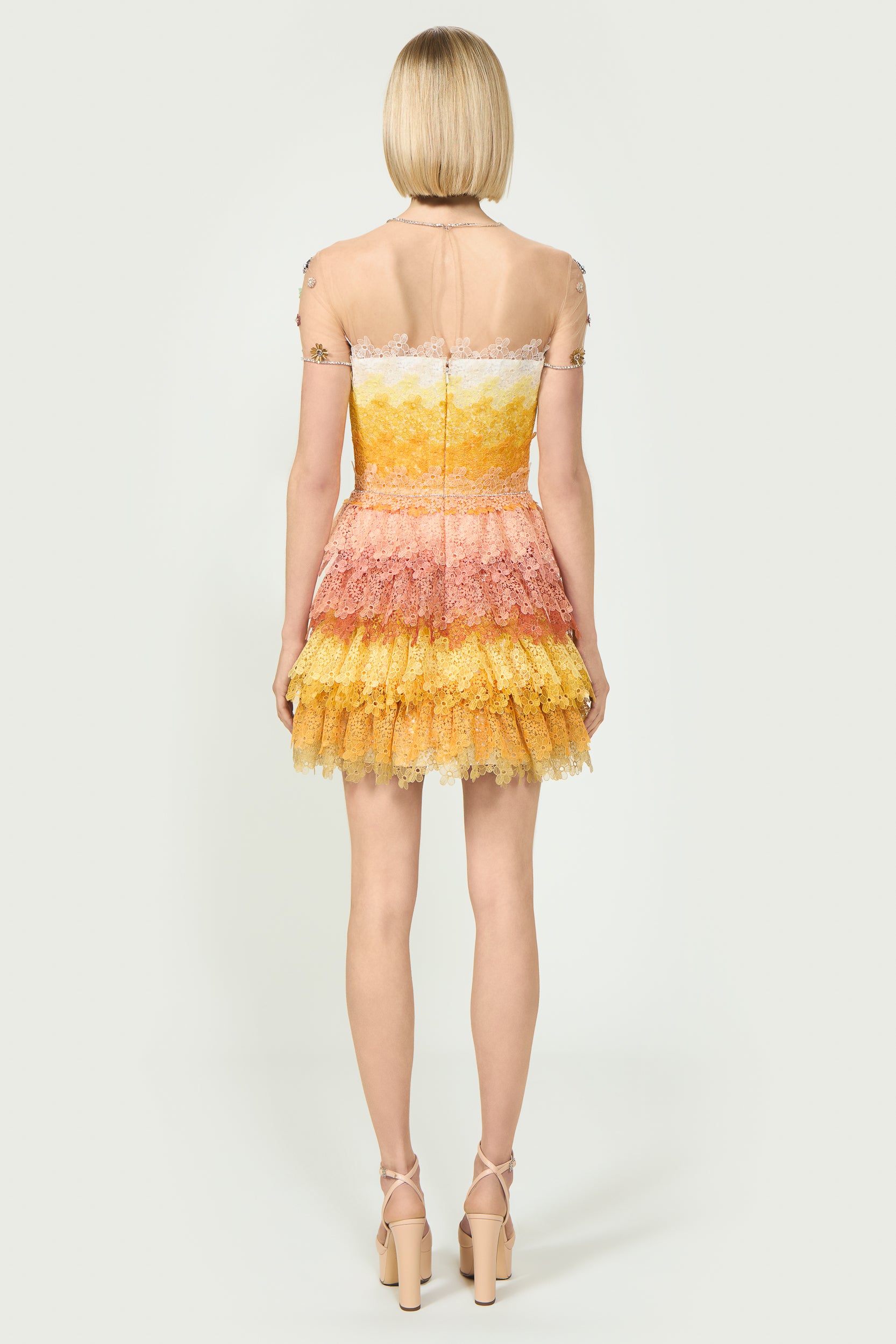 Orielle Gossamer Lace Ombré Tiered Mini Dress