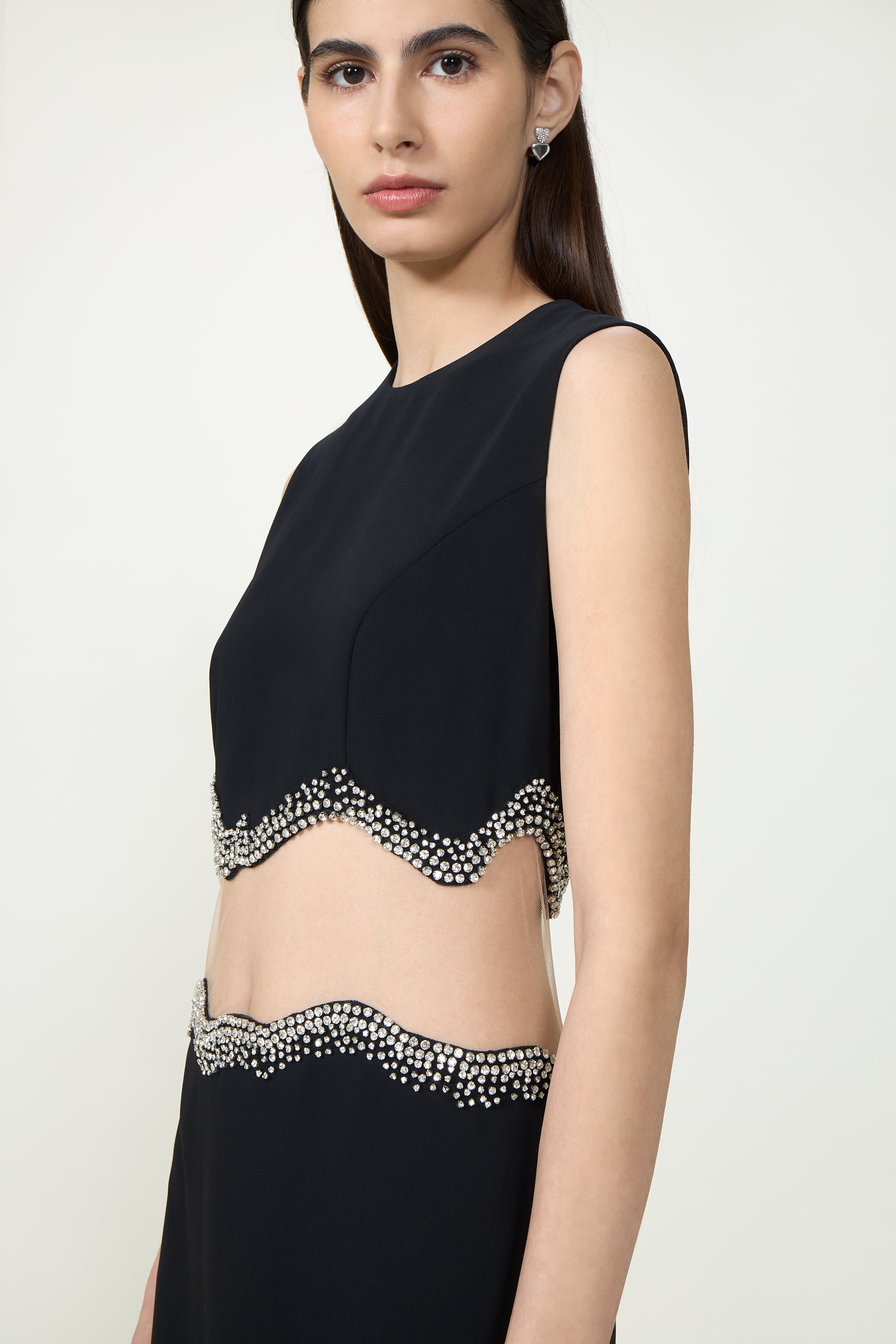 Fayna Crepe Crystal Wave Mini Dress