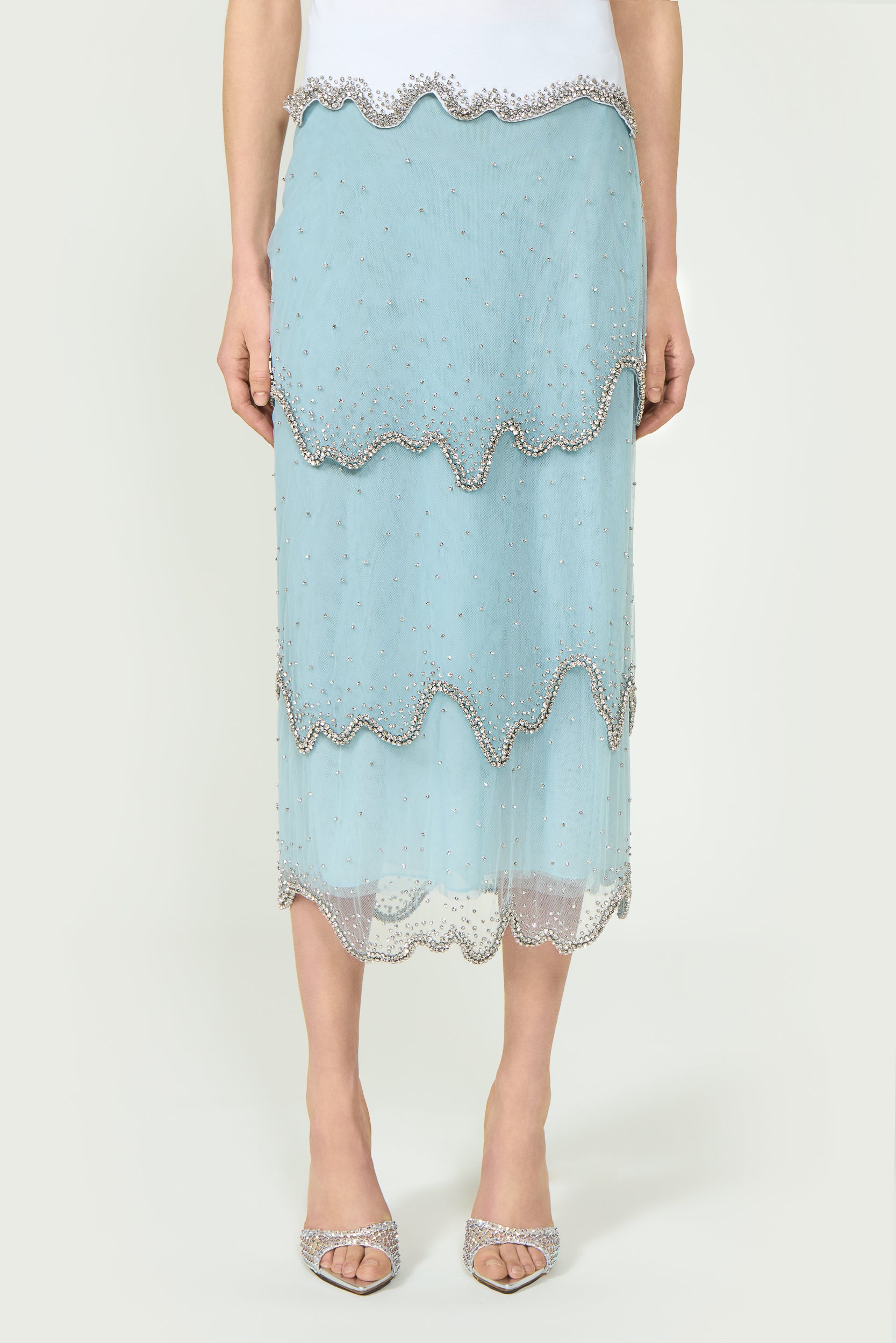 Mirella French Tulle Crystal Wave Tiered Skirt