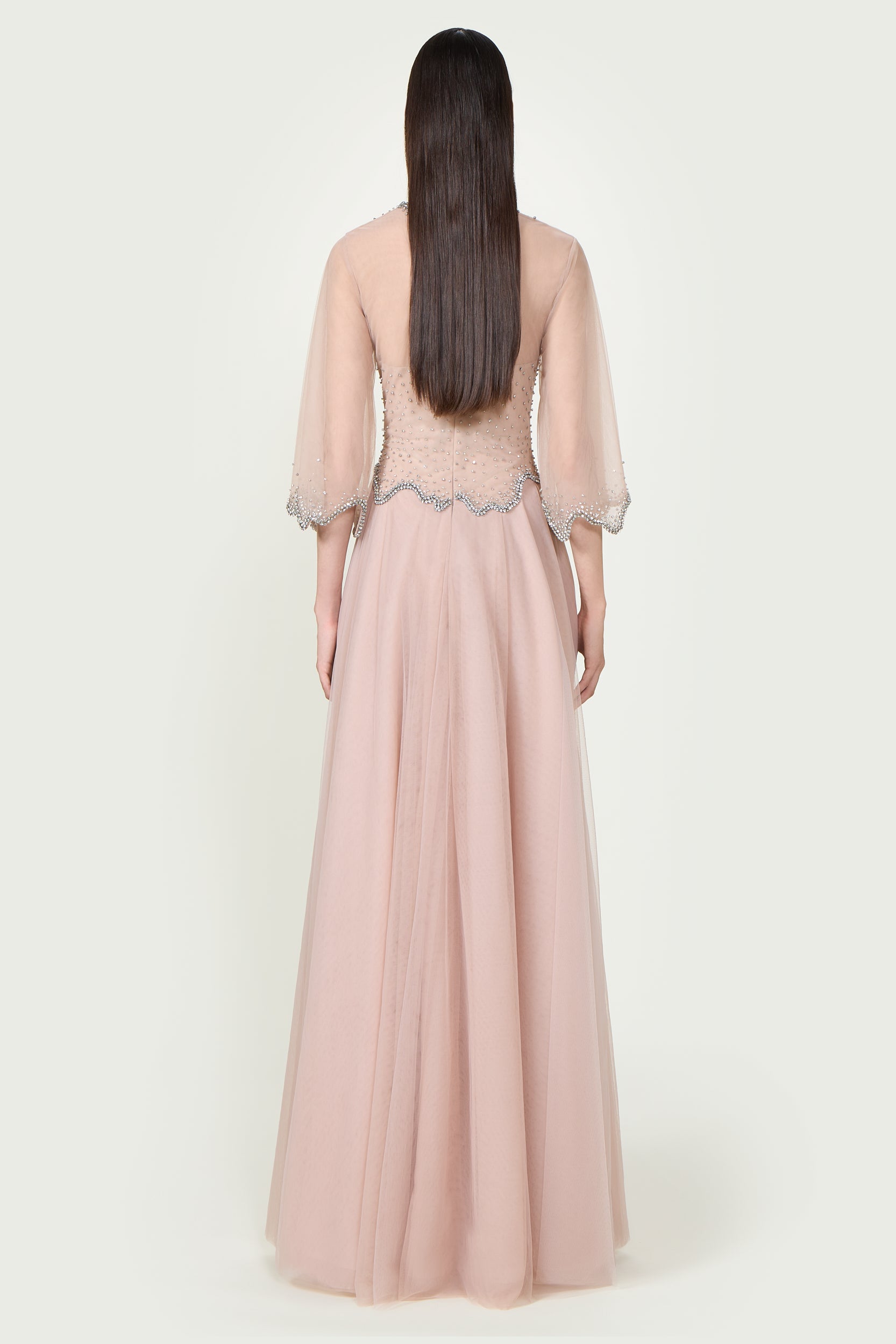 Evanna French Tulle Crystal Wave Gown