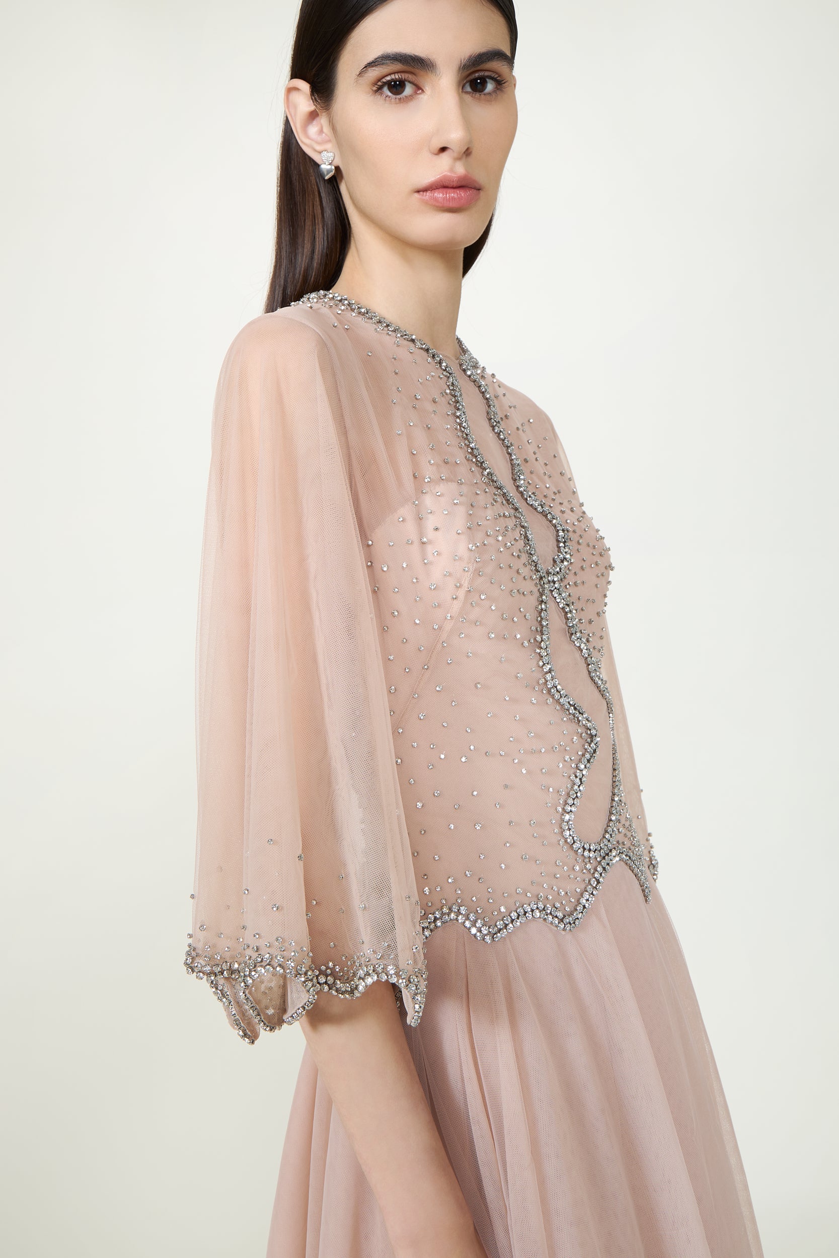 Evanna French Tulle Crystal Wave Gown