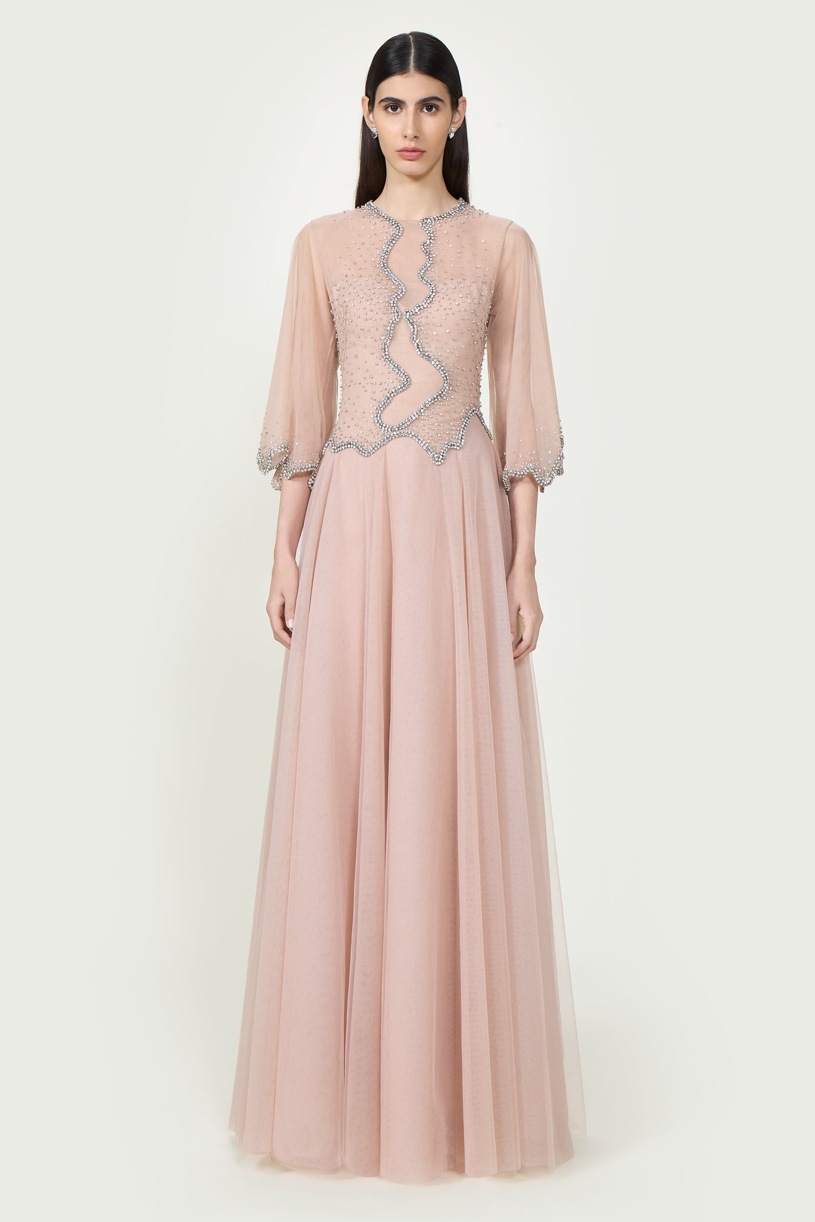 Evanna French Tulle Crystal Wave Gown