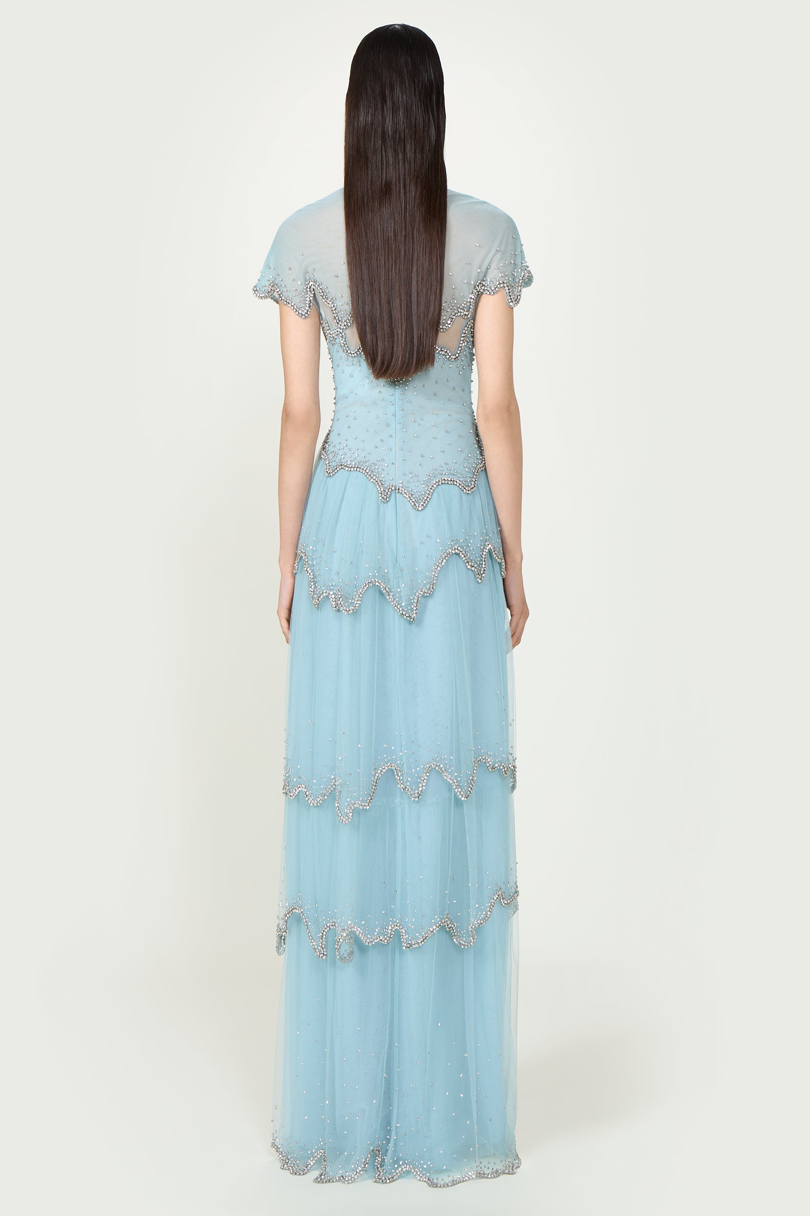 Zaria French Tulle Crystal Wave Gown