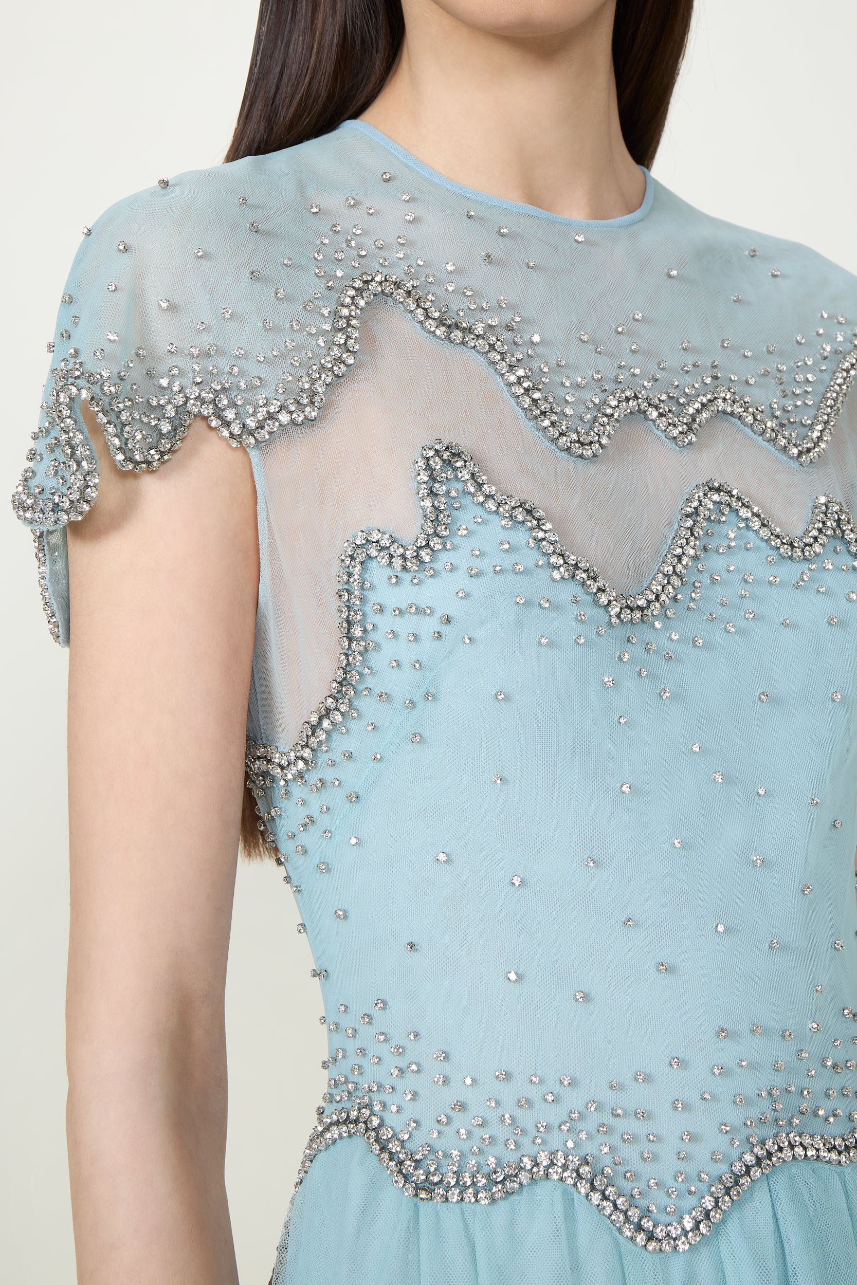 Zaria French Tulle Crystal Wave Gown