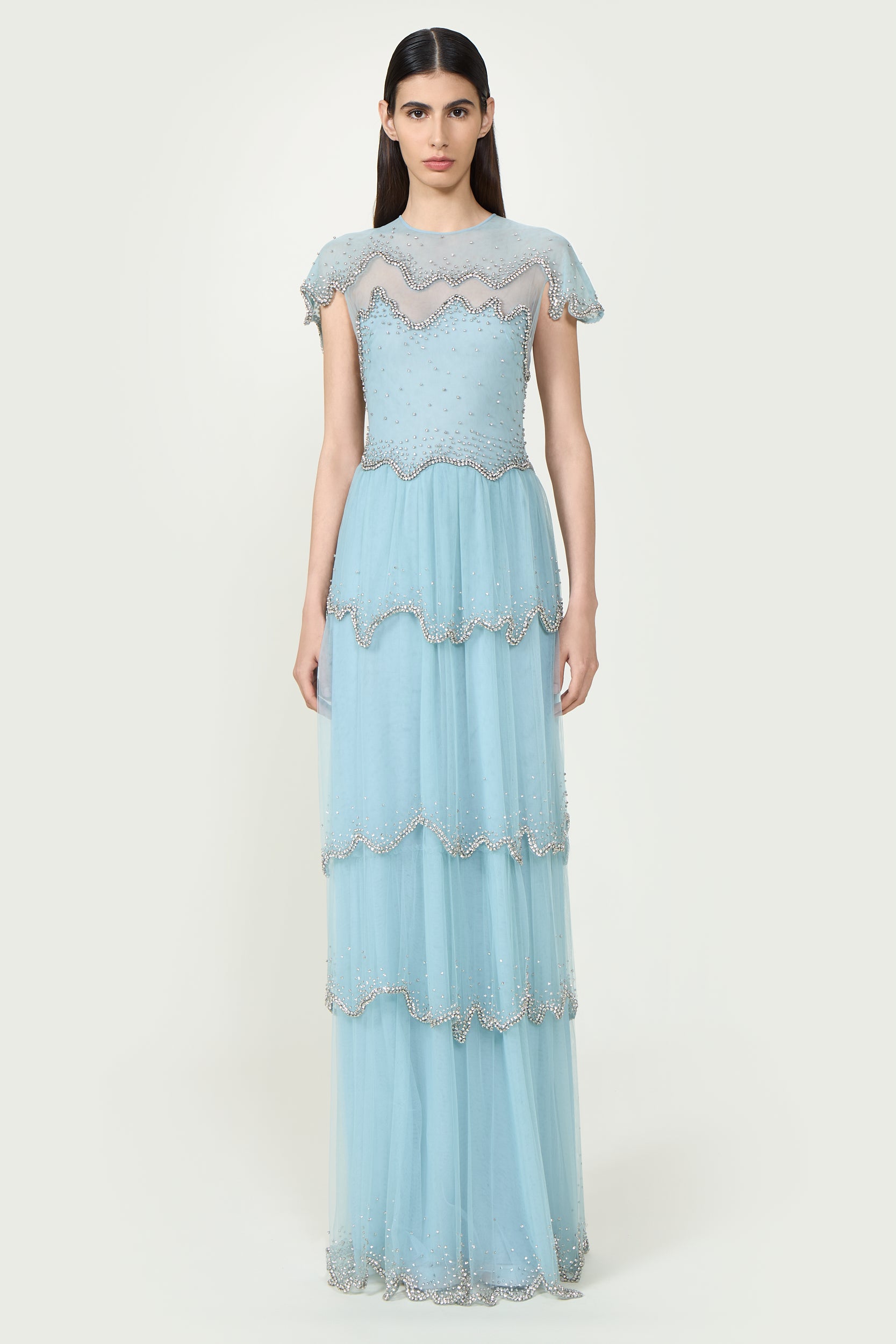 Zaria French Tulle Crystal Wave Gown