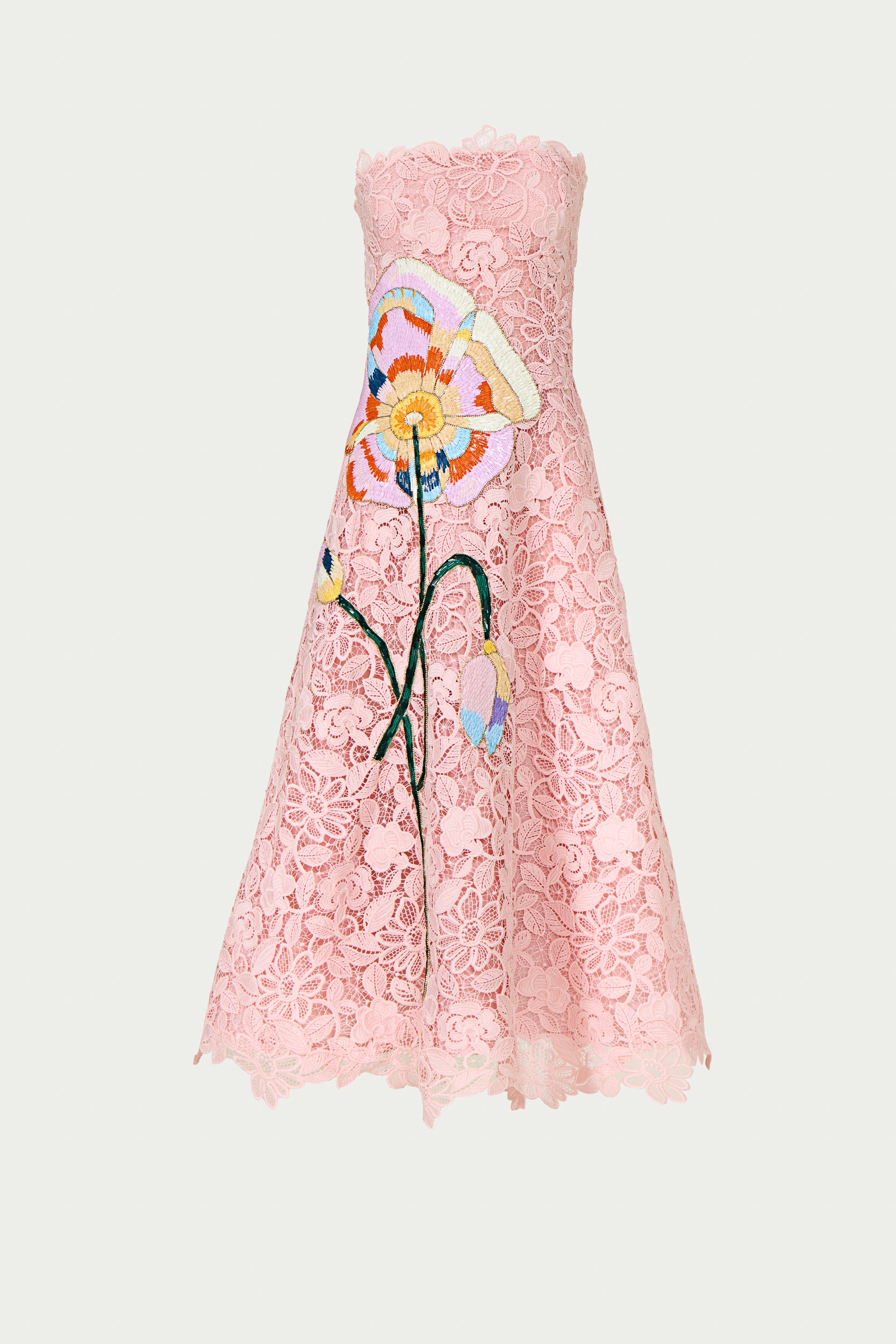 Marina Corded Lace Strapless Gown