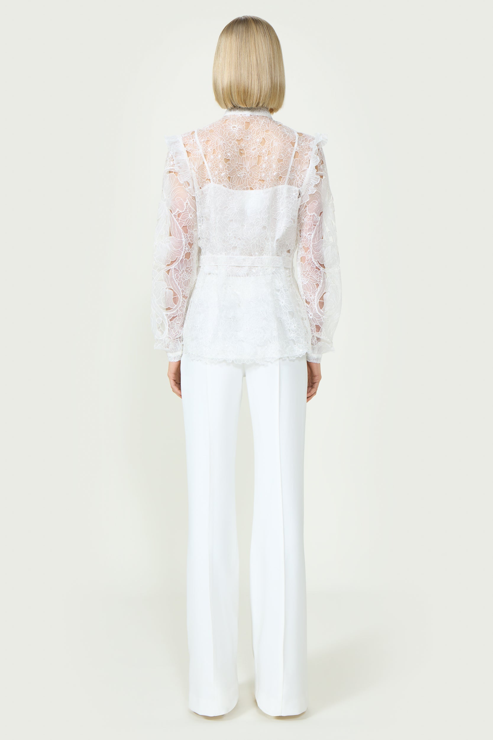 Augusta Embroidered Organza Ruffled Blouse