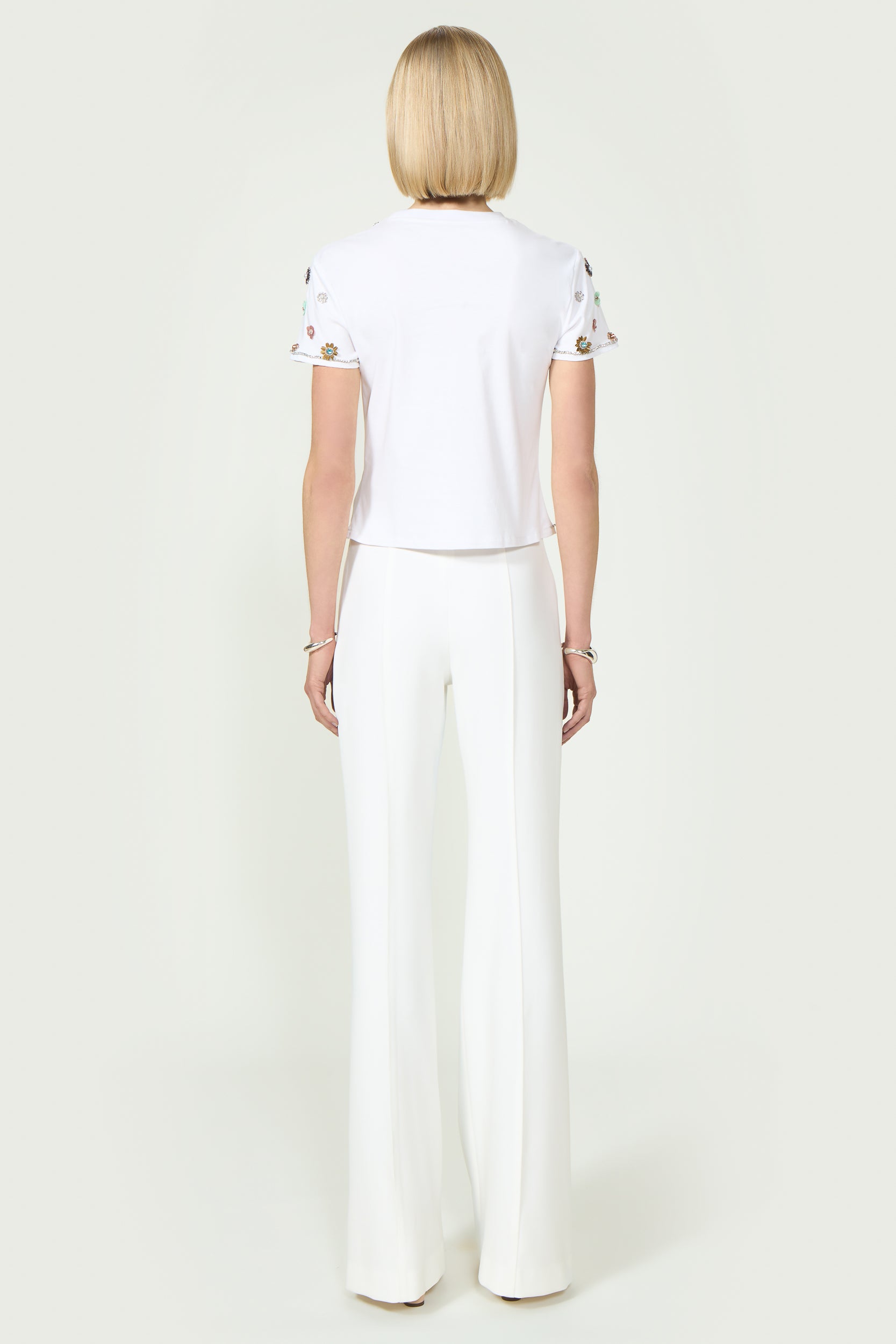 Lonnie Crystal Flower Embellished Cotton Top