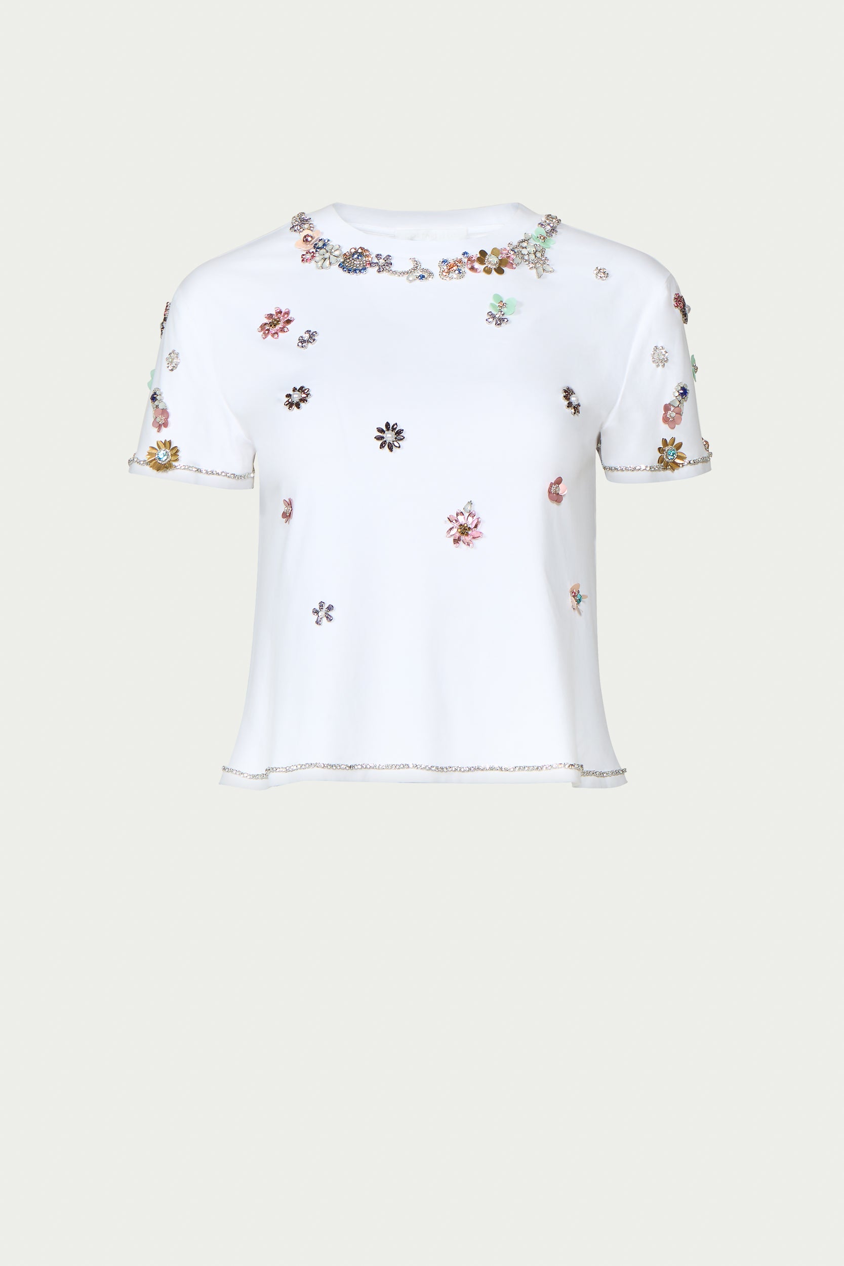 Lonnie Crystal Flower Embellished Cotton Top