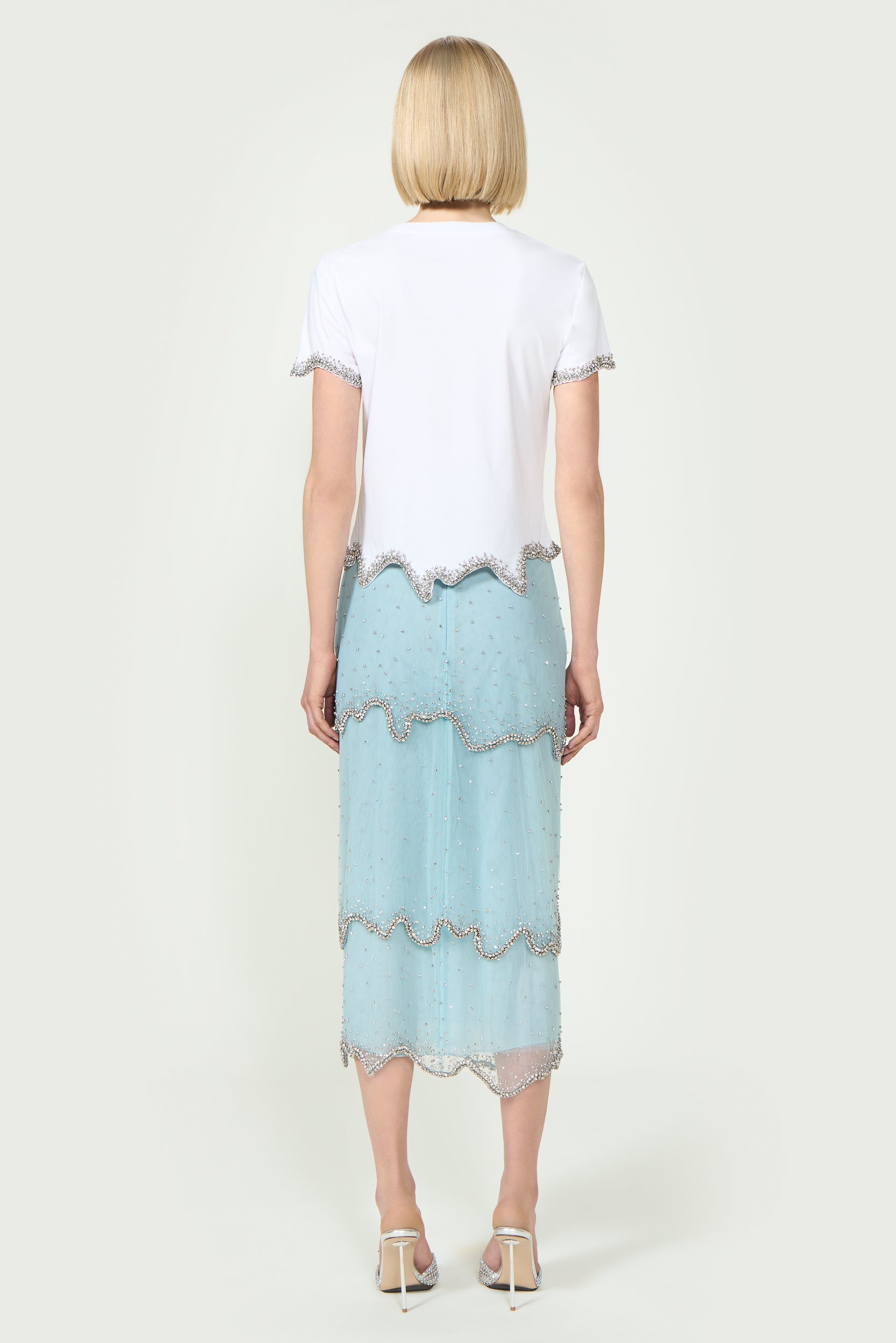 Linna Crystal Wave Embellished Cotton Top