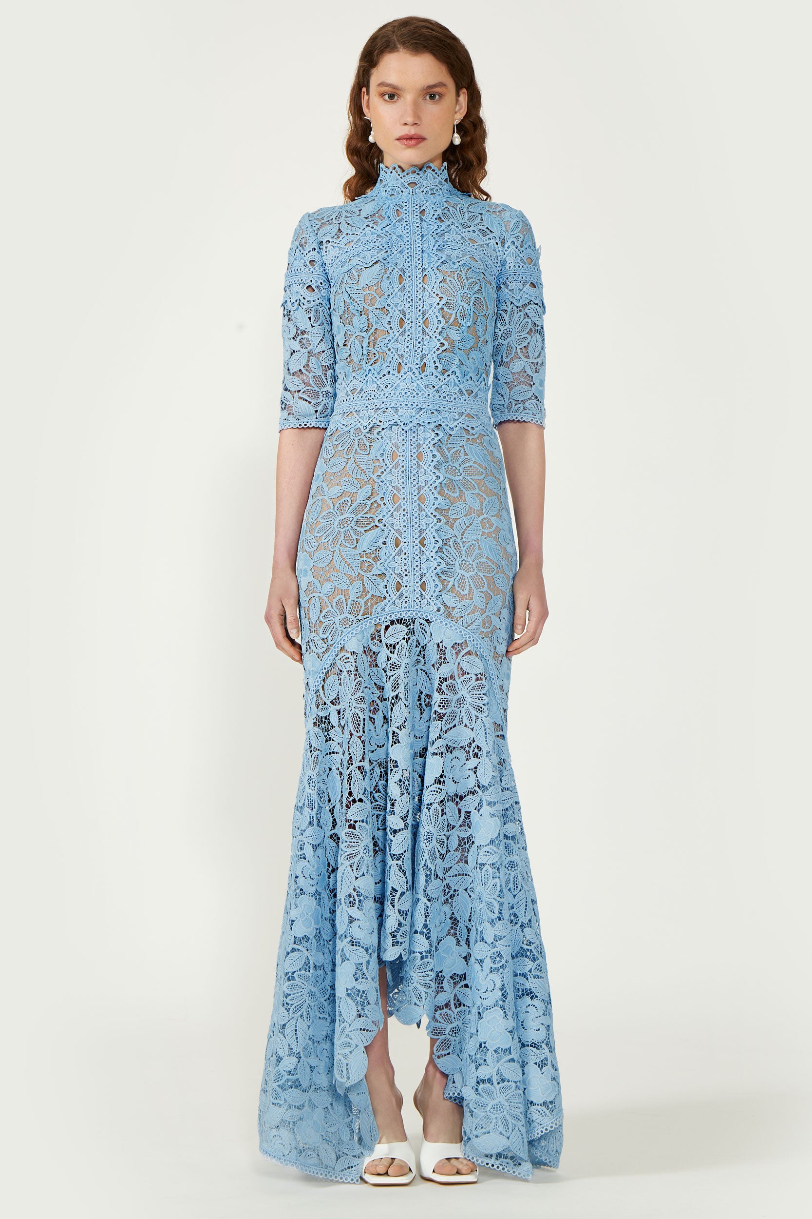 knee length dresses for ladies Kalissa Guipure Lace Dress in Pearl Blue