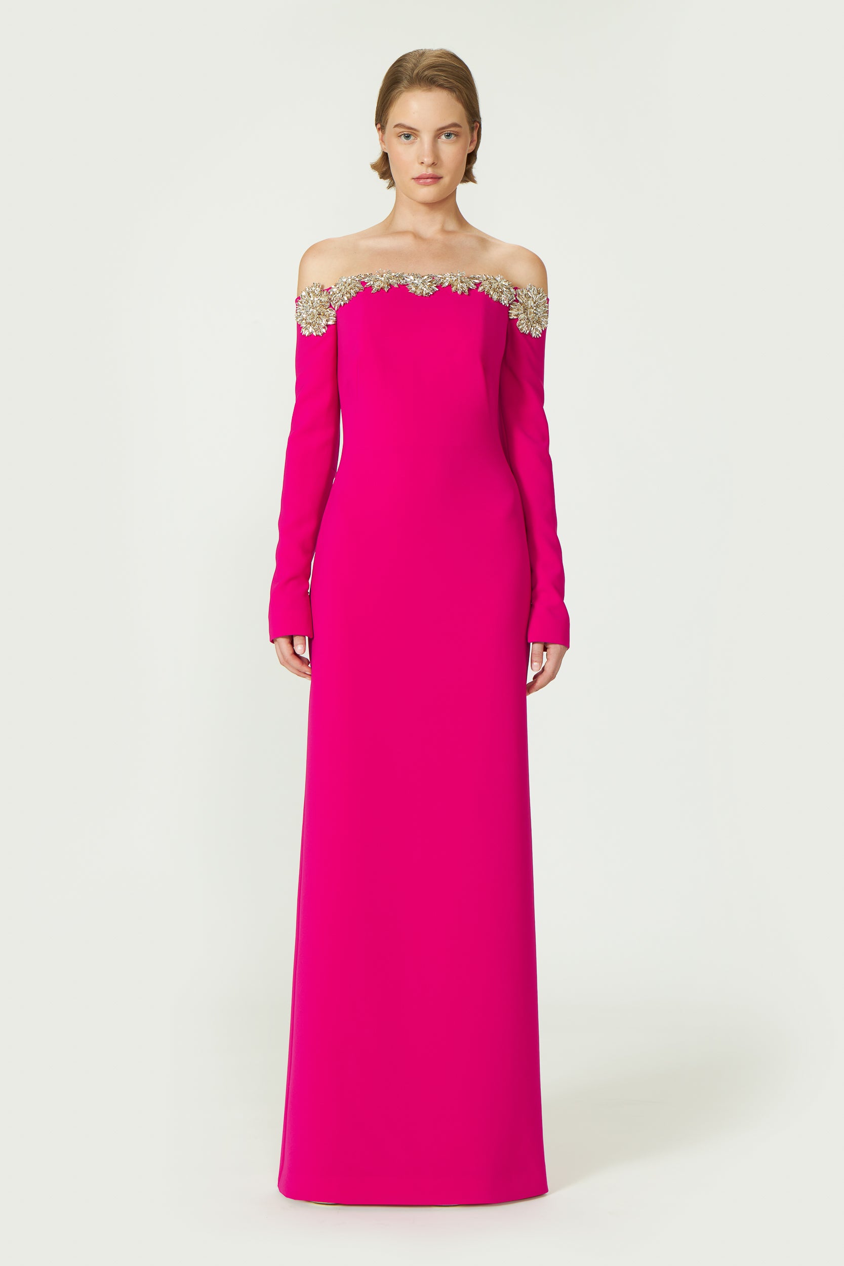 Meline Off-Shoulder Crepe Gown